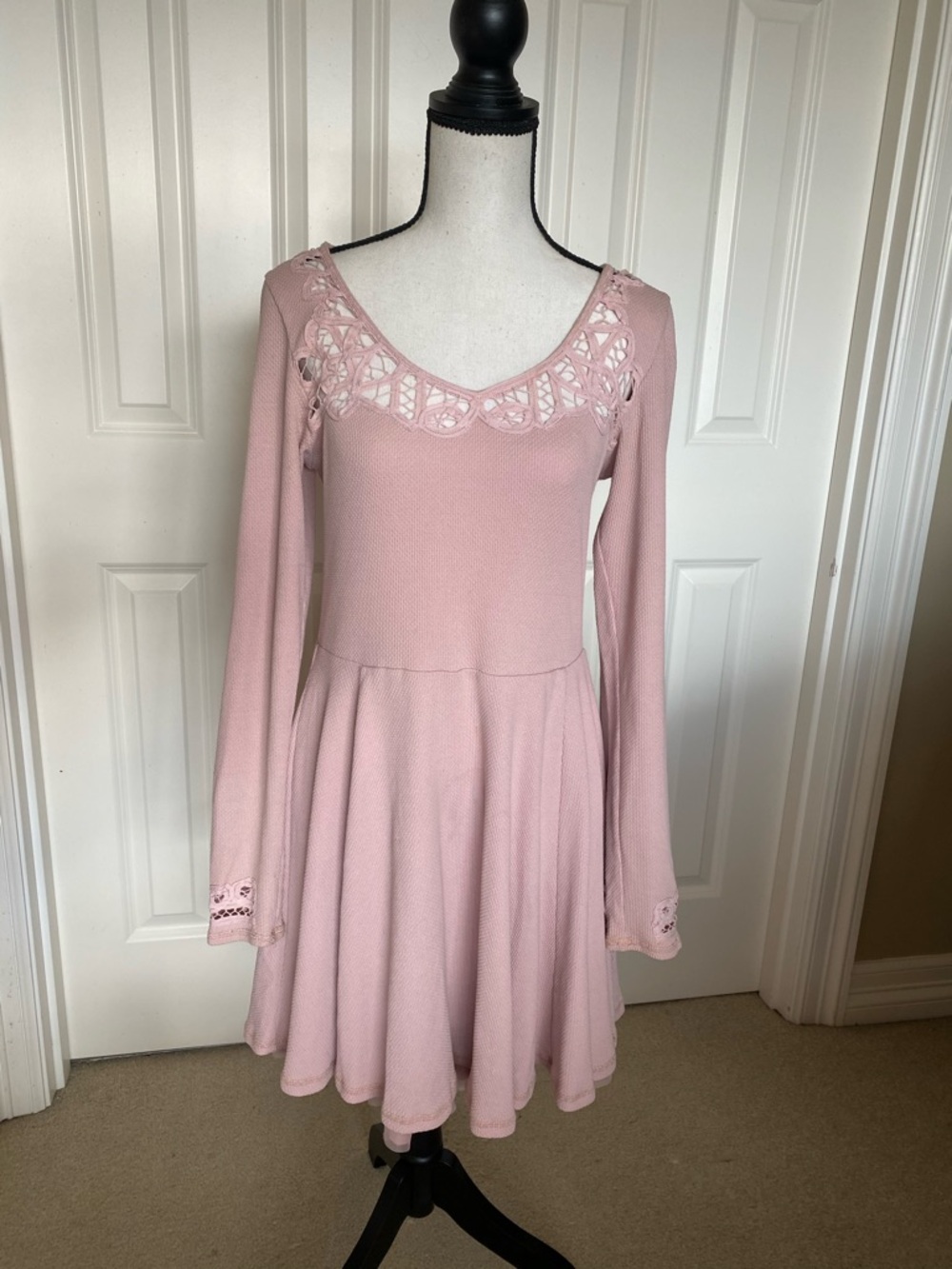 Free People Blush Pink Lace-Trim Swing Dress
